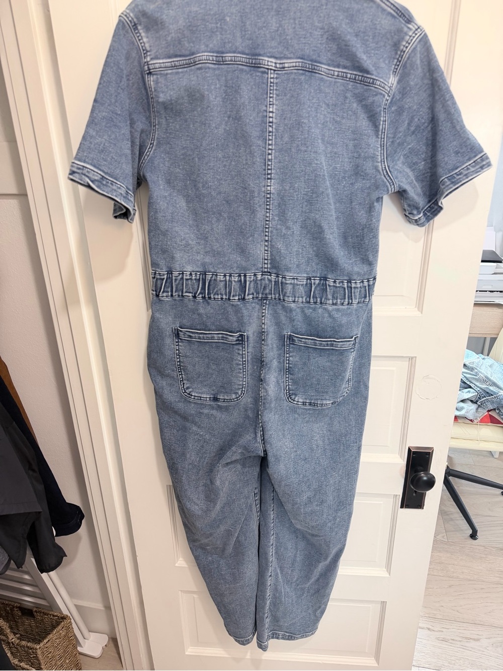 Faherty Light Blue Denim Short-Sleeve Jumpsuit